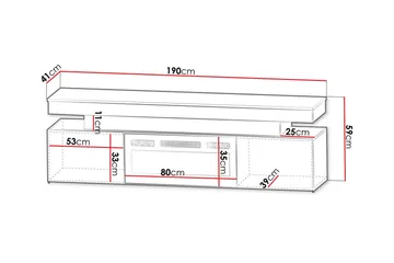 Glenndale TV benk med oppbevaring + LED kamin + Belysning 190 cm - Hvit - Møbler - Mediamøbel & tv møbel - TV-benk & mediabenk