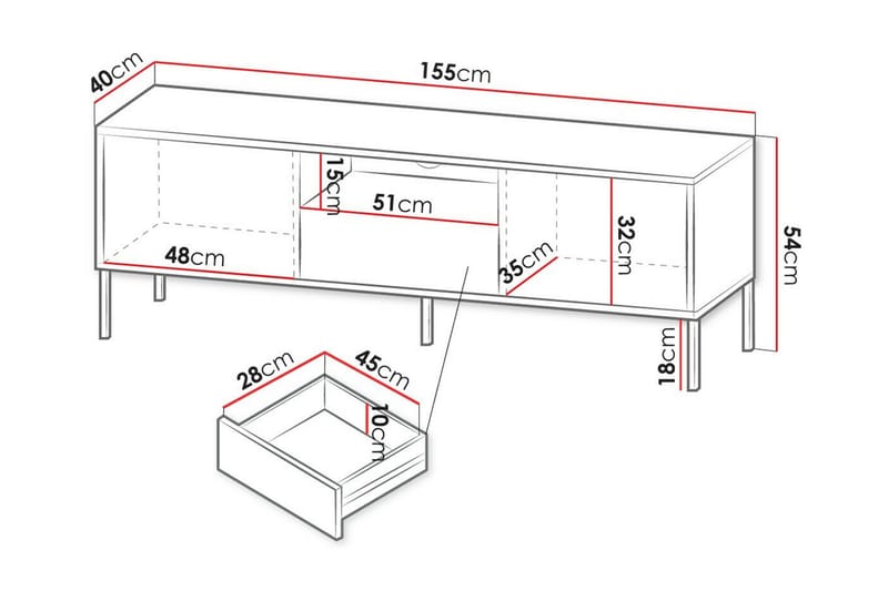 Glenndale TV-skåp 155 cm - Hvid - Møbler - Mediamøbel & tv møbel - TV-skap