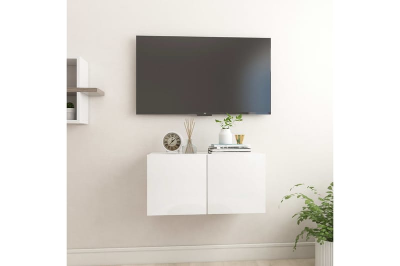 Hengende TV-benk høyglans hvit 60x30x30 cm - Hvit - Møbler - Mediamøbel & tv møbel - TV-skap