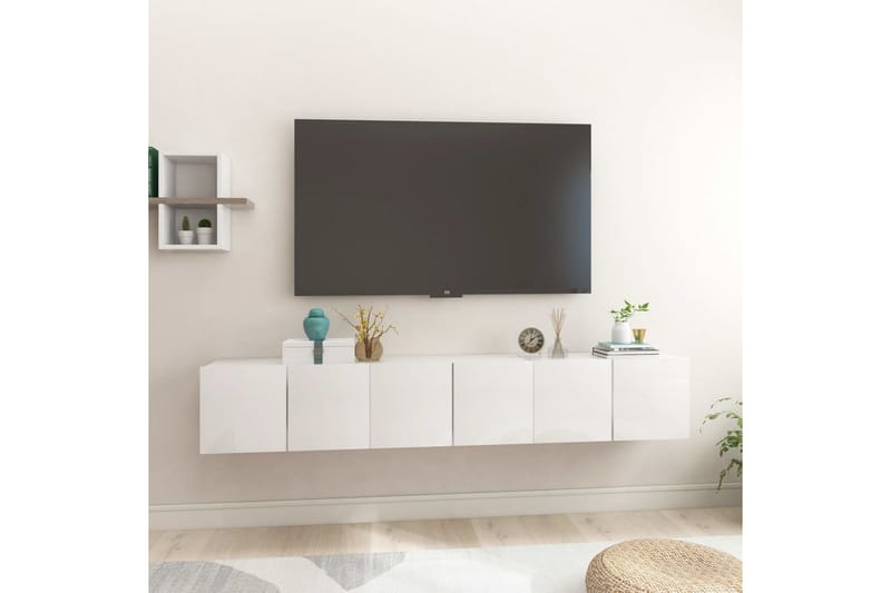 Hengende TV-benker 3 stk høyglans hvit 60x30x30 cm - Hvit - TV-skap