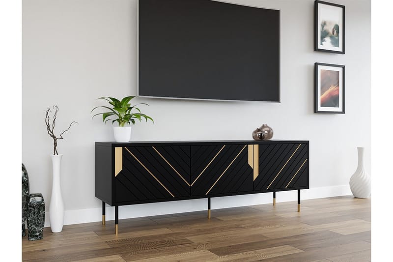 Juniskär Gulvstående TV-benk 154 cm med Oppbevaring i Malt Tre - Svart - Møbler - Mediamøbel & tv møbel - TV-benk & mediabenk