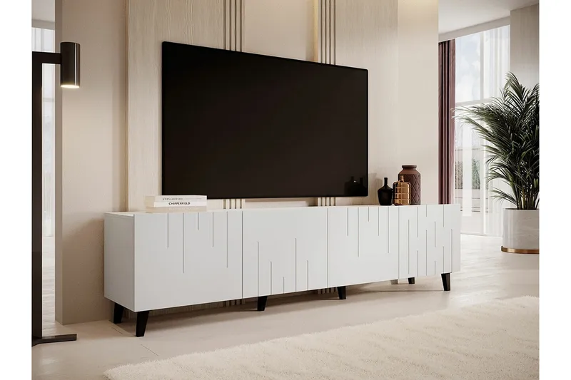Juniskär Gulvstående Tv-benk 200 cm med Oppbevaring i Malt Tre - Hvit - Møbler - Mediamøbel & tv møbel - TV-benk & mediabenk
