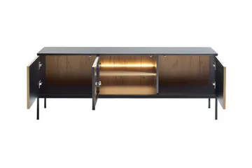Klinkerville TV-benk med Belysning 39 cm dyp 56 cm bred - Svart Tre / Glass / Ribbet - Møbler - Mediamøbel & tv møbel - TV-benk & mediabenk