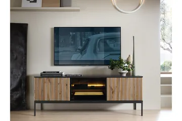 Klinkerville TV-benk med Belysning 39 cm dyp 56 cm bred - Svart Tre / Glass / Ribbet - Møbler - Mediamøbel & tv møbel - TV-benk & mediabenk