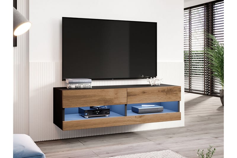 Narbonne Tv-skap 180 cm Hvit LED - Natur/Svart - Møbler - Mediamøbel & tv møbel - TV-skap