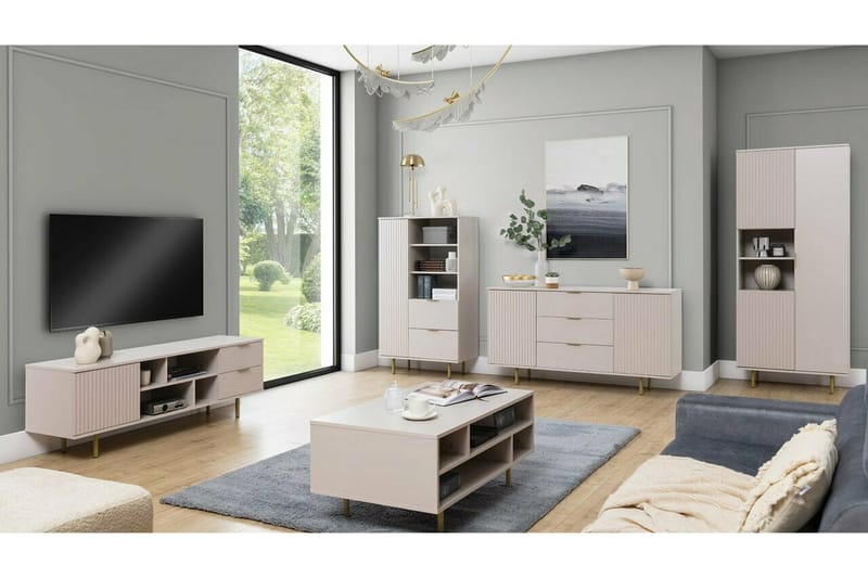 Staffin Gulvstående TV-benk 150 cm med Oppbevaring i Malt Tre - Beige - Møbler - Mediamøbel & tv møbel - TV-benk & mediabenk