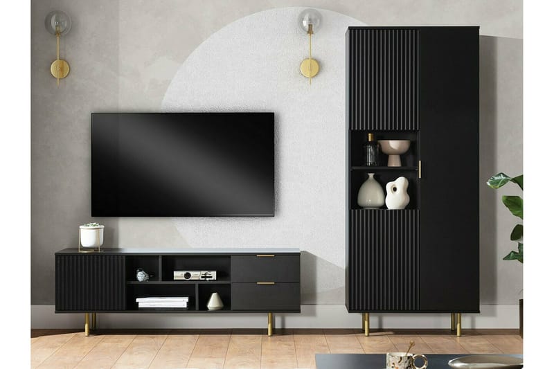Staffin Gulvstående TV-benk 150 cm med Oppbevaring i Malt Tre - Svart - Møbler - Mediamøbel & tv møbel - TV-benk & mediabenk