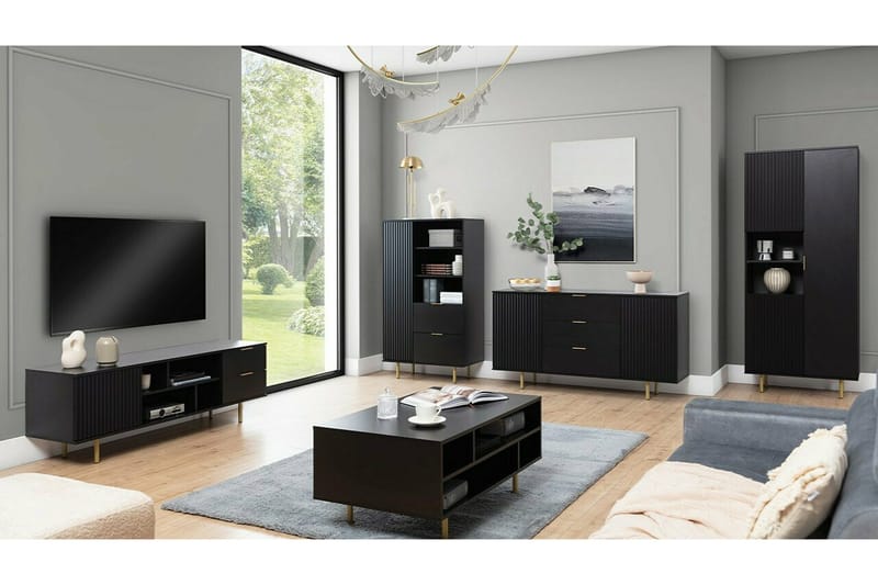 Staffin Gulvstående TV-benk 150 cm med Oppbevaring i Malt Tre - Svart - Møbler - Mediamøbel & tv møbel - TV-benk & mediabenk
