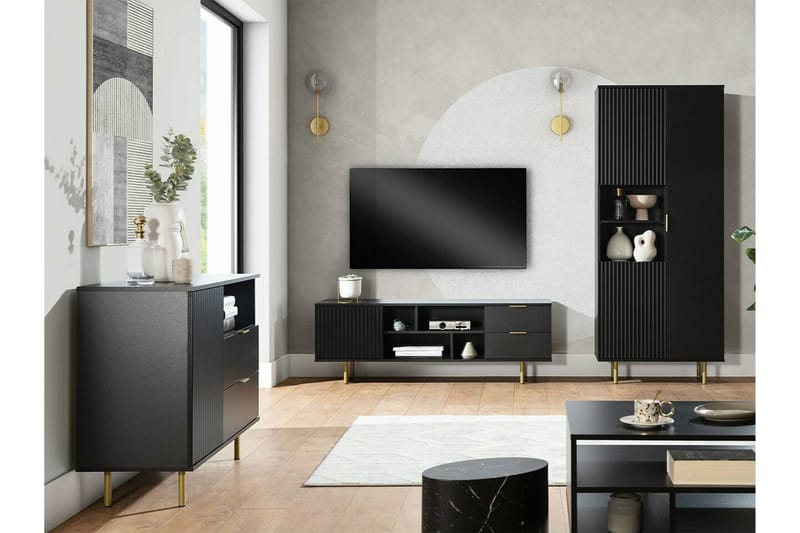 Staffin Gulvstående TV-benk 150 cm med Oppbevaring i Malt Tre - Svart - Møbler - Mediamøbel & tv møbel - TV-benk & mediabenk