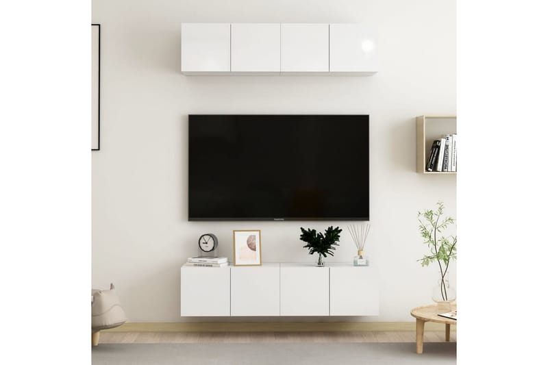TV-benk 4 stk høyglans grå 60x30x30 cm sponplate - Hvit - TV-skap