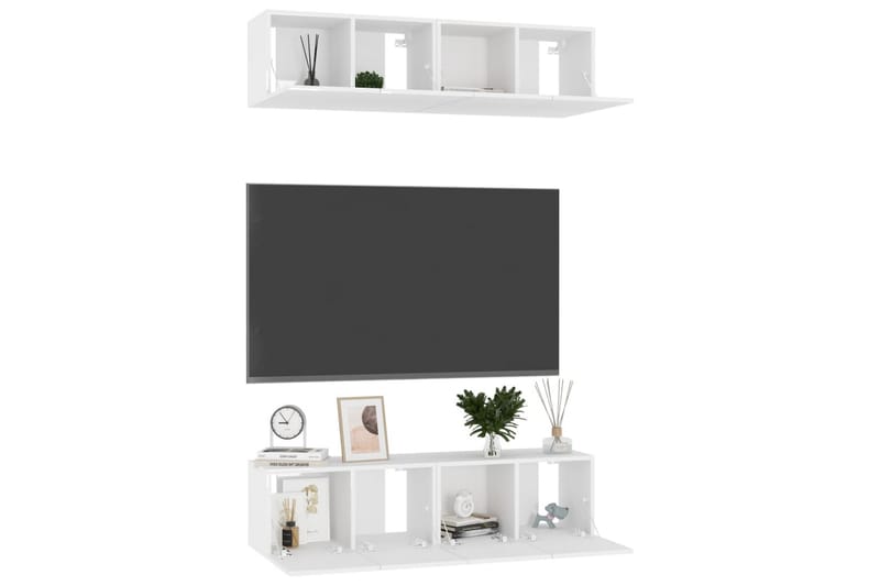 TV-benk 4 stk høyglans grå 60x30x30 cm sponplate - Hvit - TV-skap
