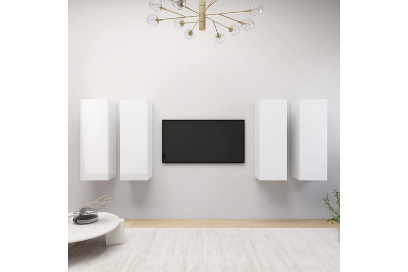 TV-benk 4 stk høyglans hvit 30,5x30x90 cm sponplate - Hvit - TV-skap