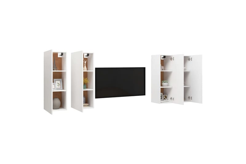 TV-benk 4 stk hvit 30,5x30x90 cm sponplate - Hvit - TV-skap