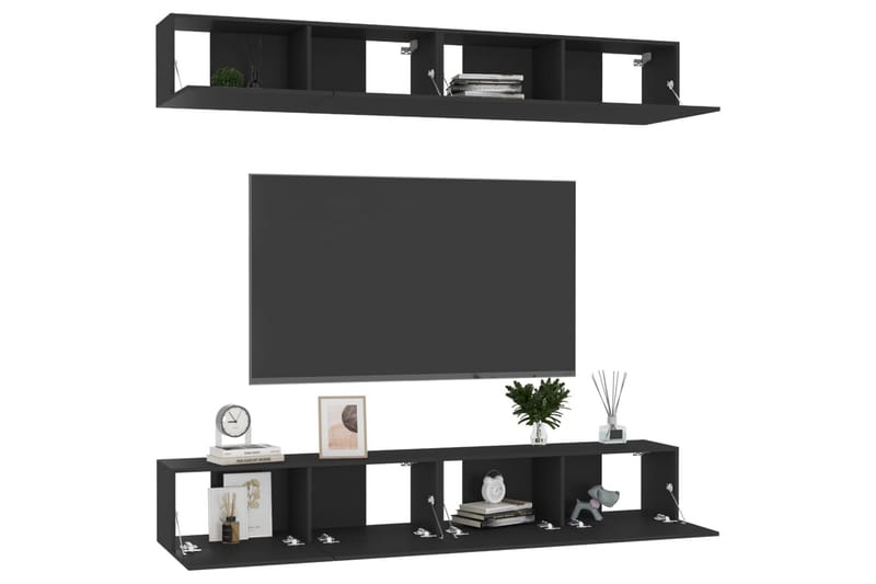 TV-benk 4 stk svart 100x30x30 cm sponplate - Svart - Møbler - Mediamøbel & tv møbel - TV-skap