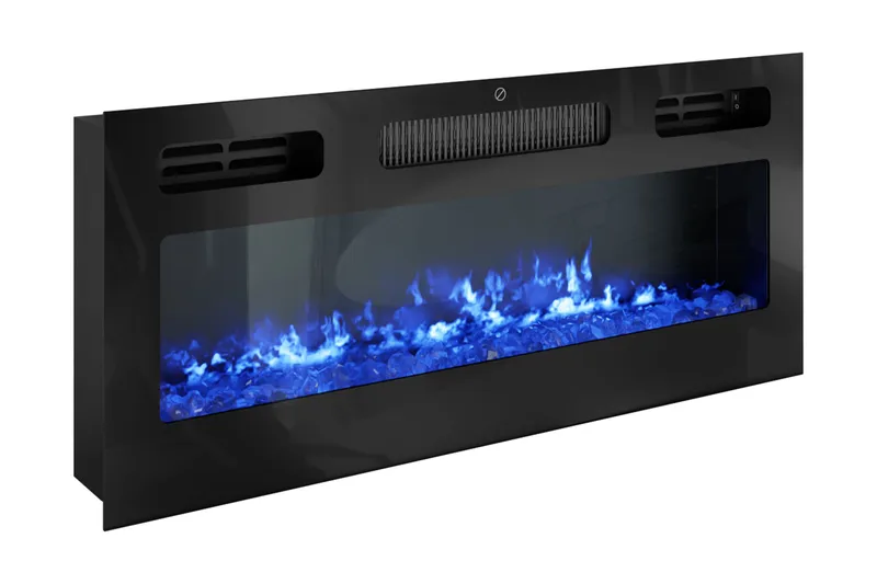 TV-benk Glenndale med oppbevaring + LED-kamin + Belysning 190 cm - Svart - Møbler - Mediamøbel & tv møbel - TV-benk & mediabenk