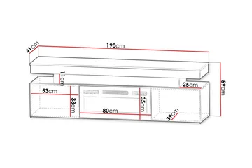 TV-benk Glenndale med oppbevaring + LED-kamin + Belysning 190 cm - Svart - Møbler - Mediamøbel & tv møbel - TV-benk & mediabenk
