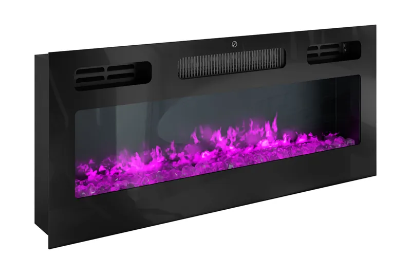 TV-benk Glenndale med oppbevaring + LED-kamin + Belysning 190 cm - Svart - Møbler - Mediamøbel & tv møbel - TV-benk & mediabenk