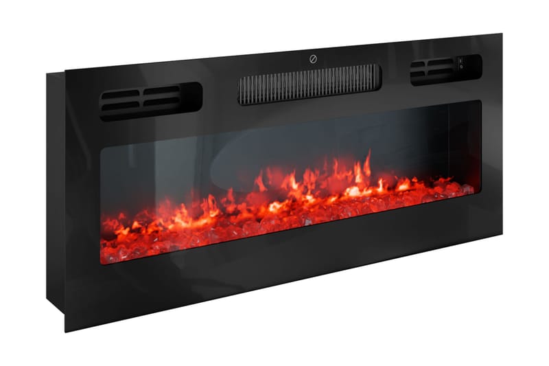 TV-benk Glenndale med oppbevaring + LED-kamin + Belysning 190 cm - Svart - Møbler - Mediamøbel & tv møbel - TV-benk & mediabenk