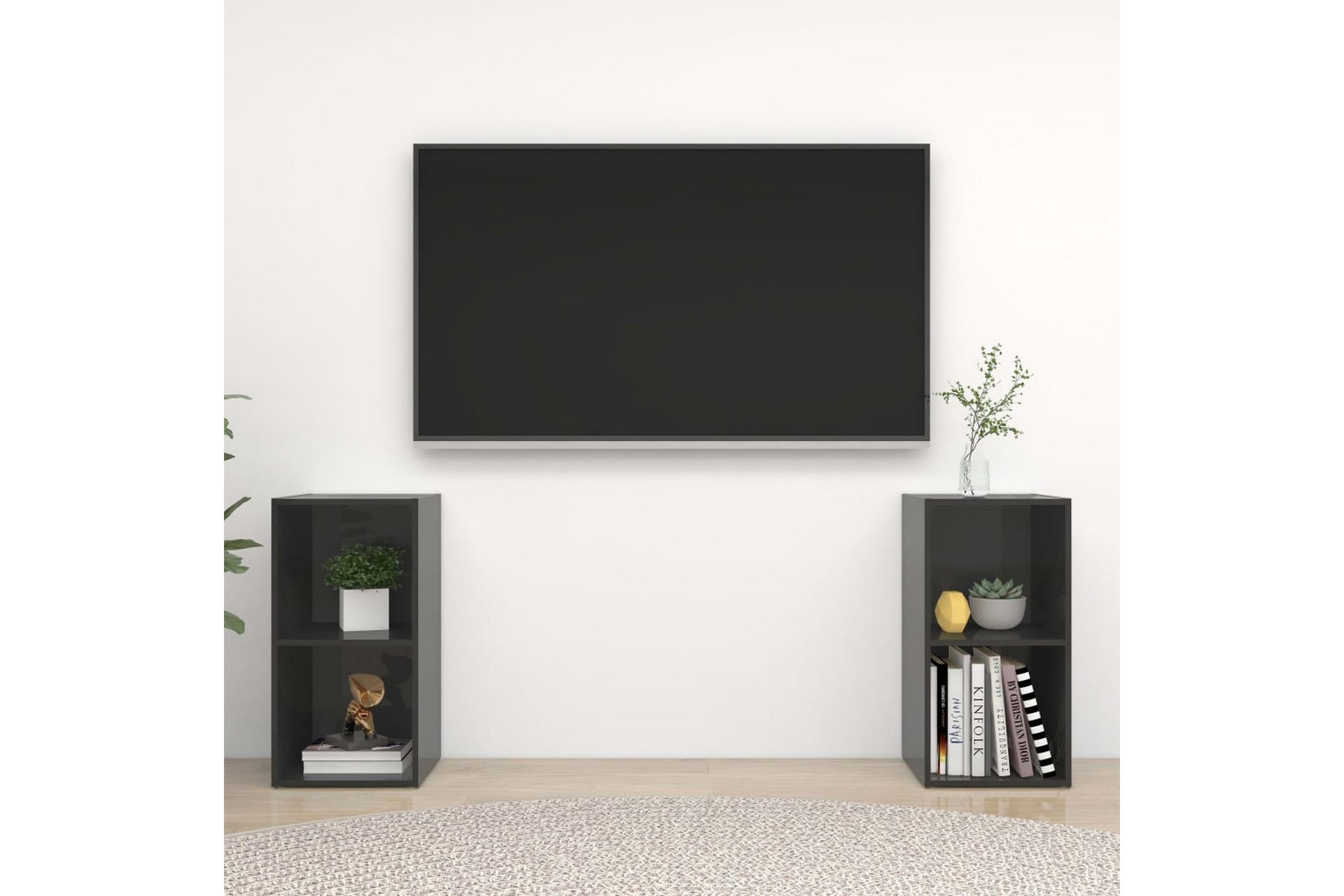 TV-benker 2 stk høyglans grå 72x35x36,5 cm sponplate - Grå - Møbler - Mediamøbel & tv møbel - TV-skap