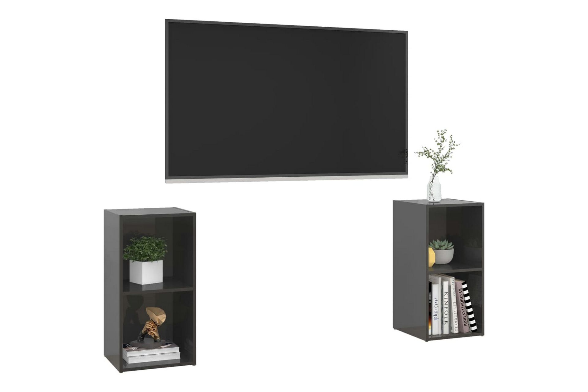 TV-benker 2 stk høyglans grå 72x35x36,5 cm sponplate - Grå - Møbler - Mediamøbel & tv møbel - TV-skap