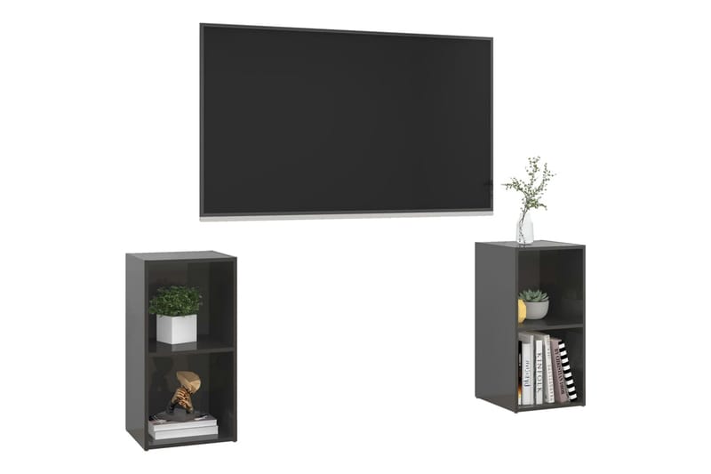 TV-benker 2 stk høyglans grå 72x35x36,5 cm sponplate - Grå - Møbler - Mediamøbel & tv møbel - TV-skap