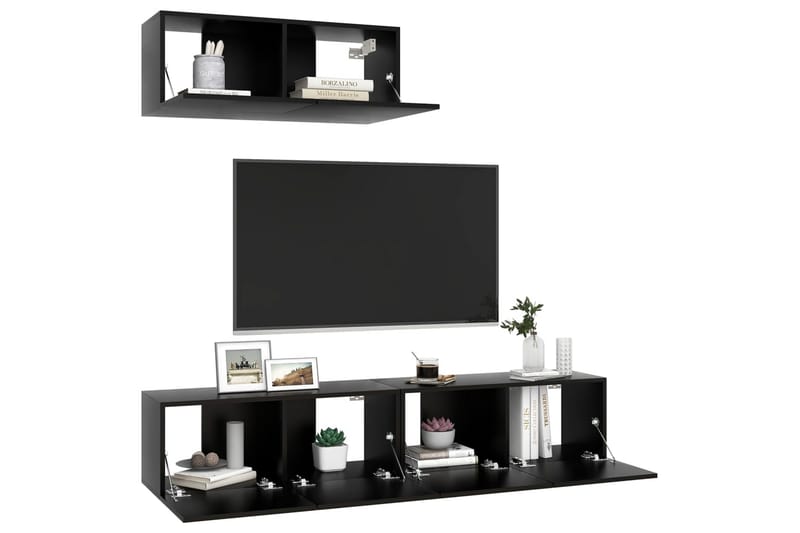TV-benker 3 stk svart sponplate - Svart - Møbler - Mediamøbel & tv møbel - TV-skap