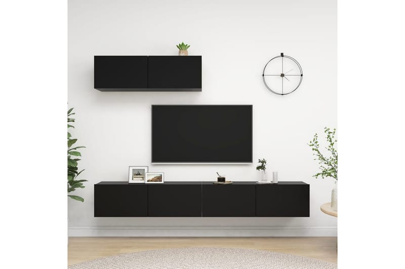 TV-benker 3 stk svart sponplate - Svart - Møbler - Mediamøbel & tv møbel - TV-skap