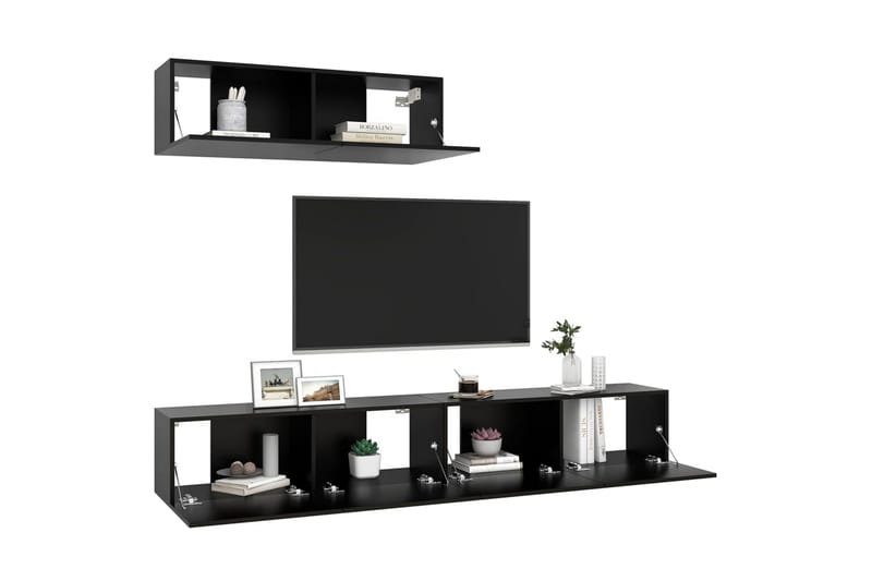 TV-benker 3 stk svart sponplate - Svart - Møbler - Mediamøbel & tv møbel - TV-skap
