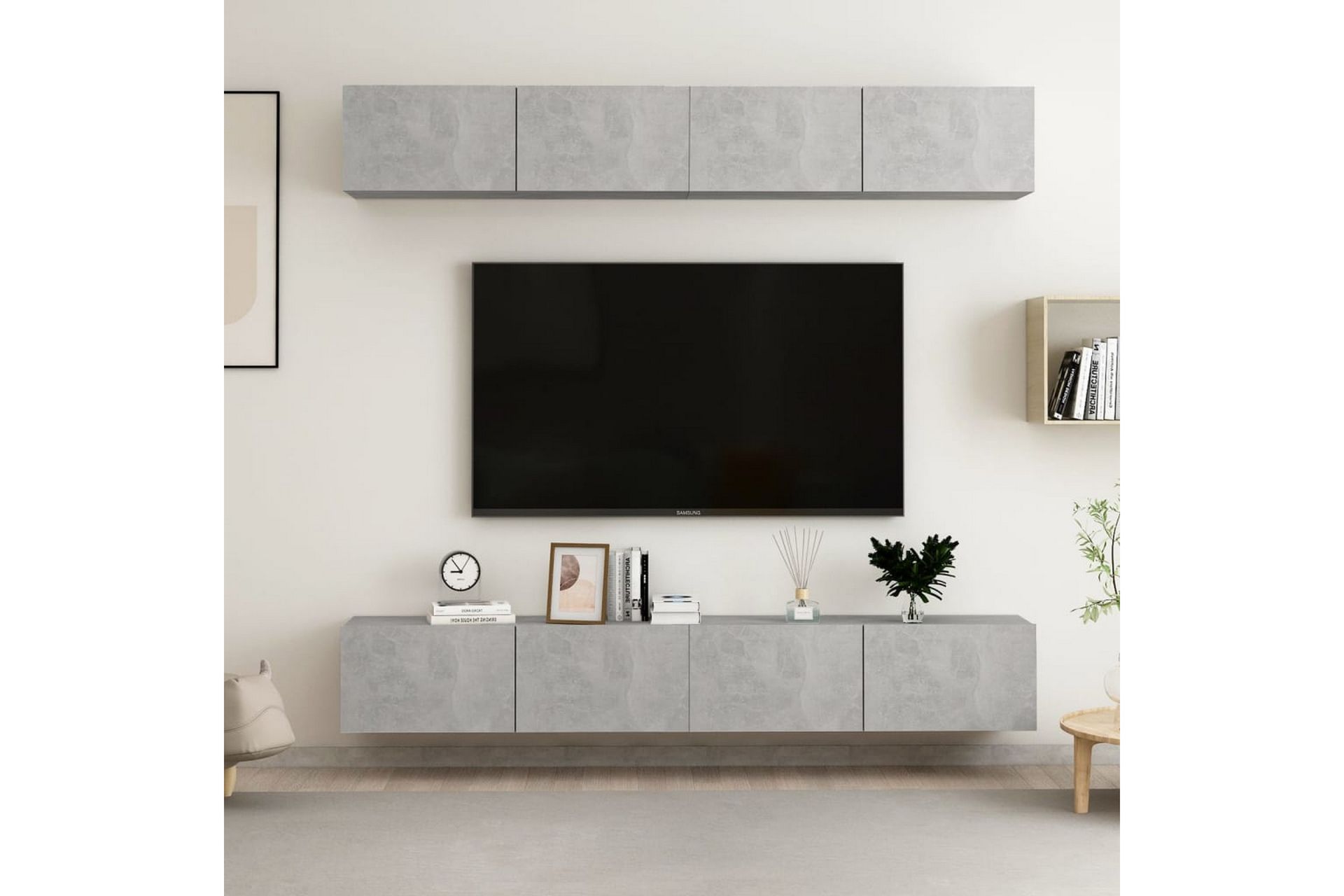 TV-benker 4 stk betonggrå 100x30x30 cm sponplate - Grå - Møbler - Mediamøbel & tv møbel - TV-skap