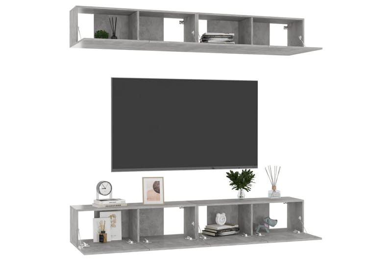 TV-benker 4 stk betonggrå 100x30x30 cm sponplate - Grå - Møbler - Mediamøbel & tv møbel - TV-skap