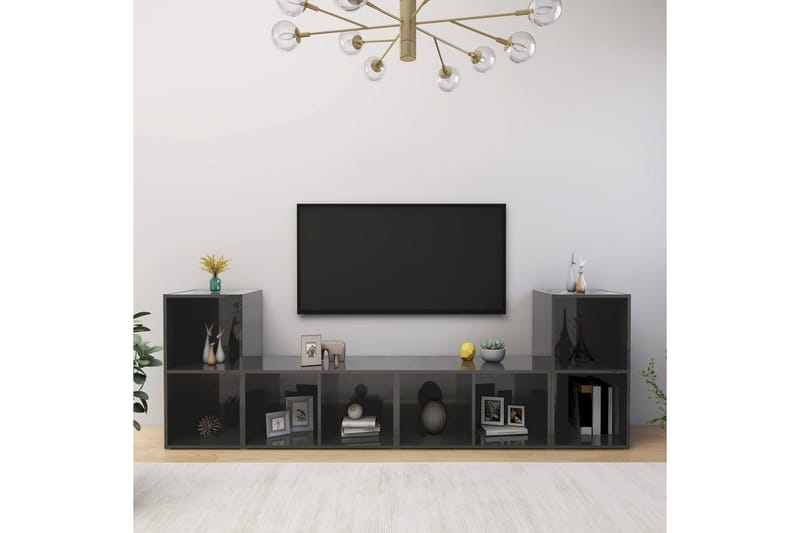 TV-benker 4 stk høyglans grå 72x35x36,5 cm sponplate - Grå - Møbler - Mediamøbel & tv møbel - TV-skap