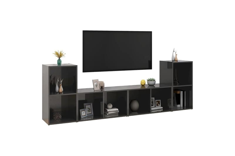 TV-benker 4 stk høyglans grå 72x35x36,5 cm sponplate - Grå - Møbler - Mediamøbel & tv møbel - TV-skap