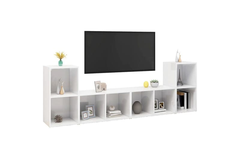 TV-benker 4 stk høyglans hvit 72x35x36,5 cm sponplate - Hvit - TV-skap