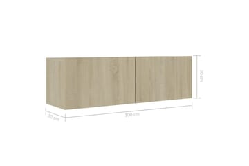 TV-benker 4 stk hvit og sonoma eik 100x30x30 cm sponplate - Brun - Møbler - Mediamøbel & tv møbel - TV-skap