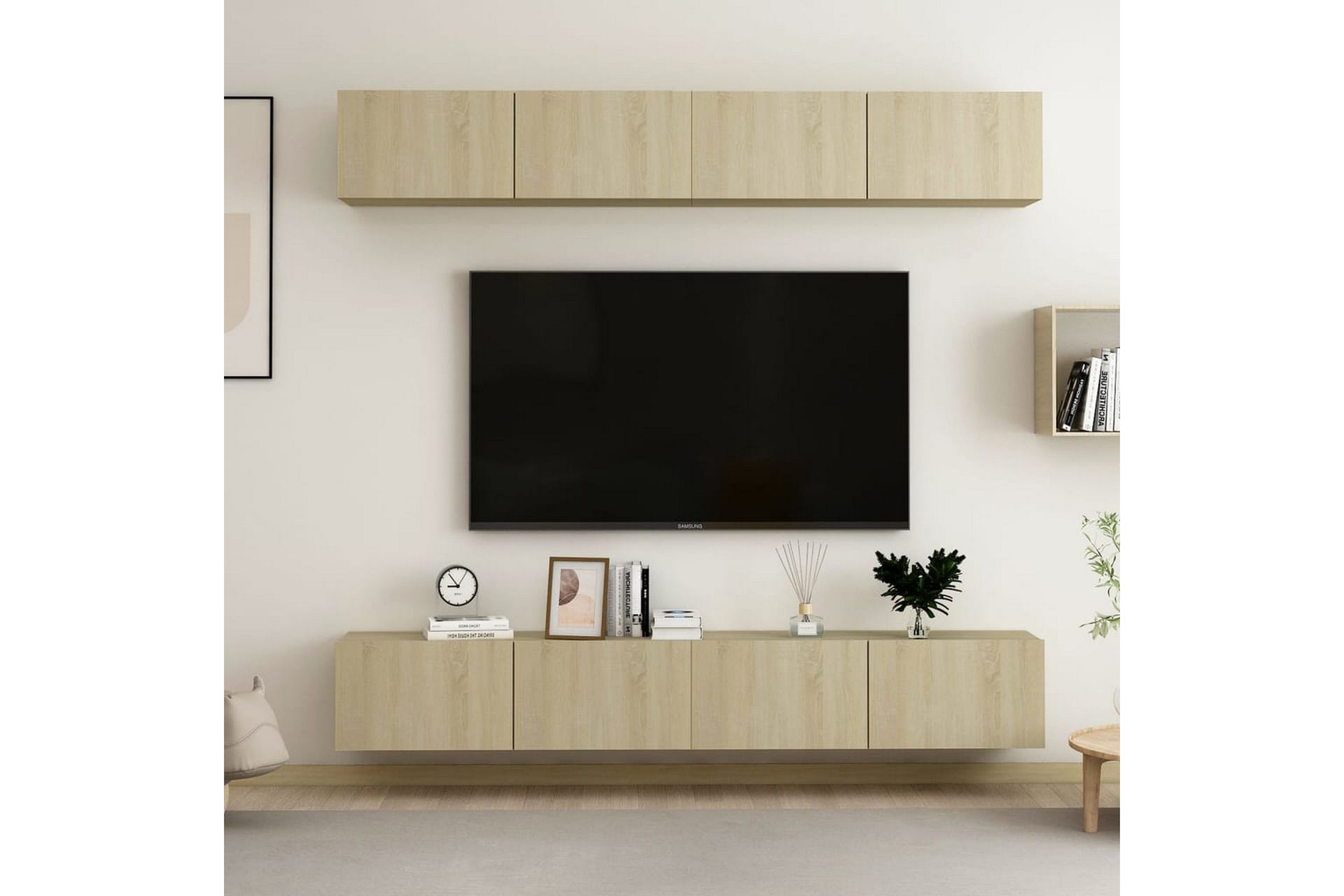 TV-benker 4 stk hvit og sonoma eik 100x30x30 cm sponplate - Brun - Møbler - Mediamøbel & tv møbel - TV-skap