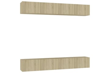 TV-benker 4 stk hvit og sonoma eik 100x30x30 cm sponplate - Brun - Møbler - Mediamøbel & tv møbel - TV-skap