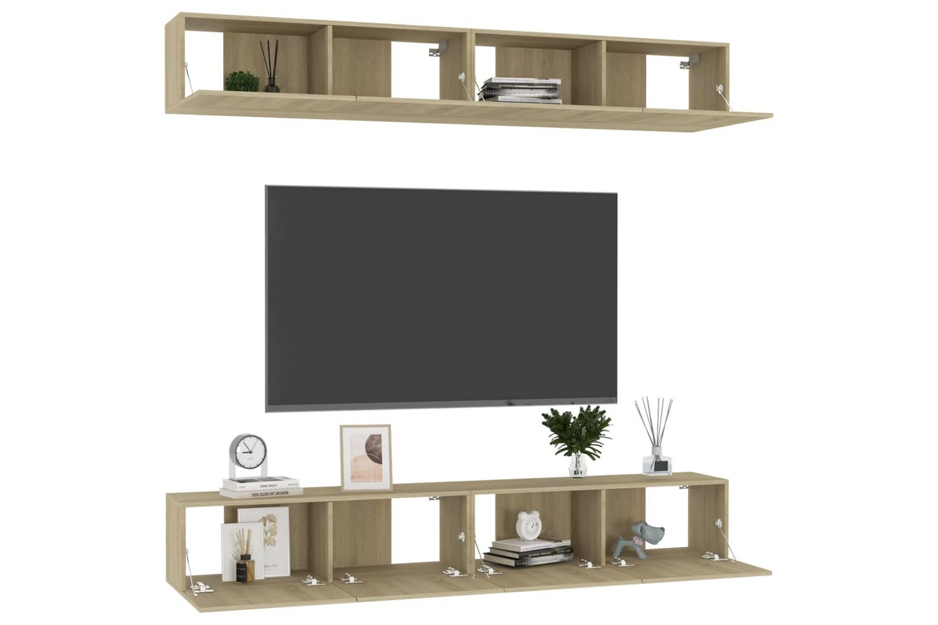 TV-benker 4 stk hvit og sonoma eik 100x30x30 cm sponplate - Brun - Møbler - Mediamøbel & tv møbel - TV-skap