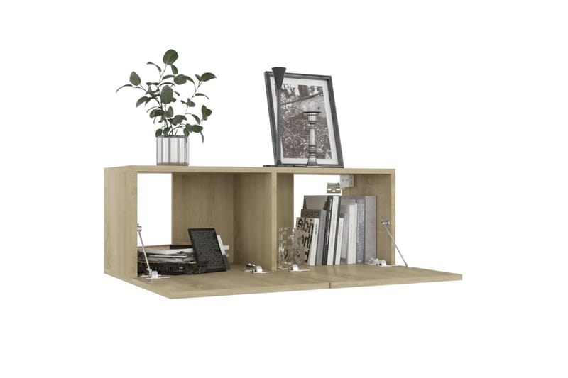 TV-benker 4 stk hvit og sonoma eik 80x30x30 cm sponplate - Brun - Møbler - Mediamøbel & tv møbel - TV-skap