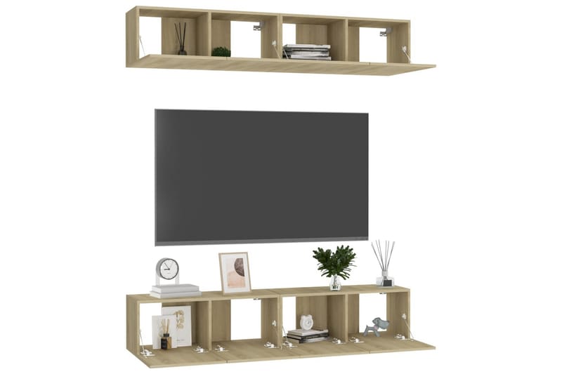 TV-benker 4 stk hvit og sonoma eik 80x30x30 cm sponplate - Brun - Møbler - Mediamøbel & tv møbel - TV-skap