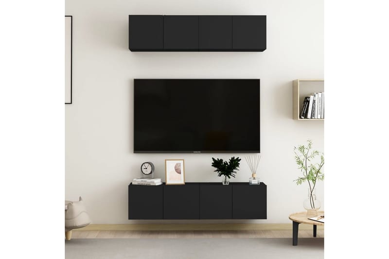 TV-benker 4 stk svart 60x30x30 cm sponplate - Svart - TV-skap