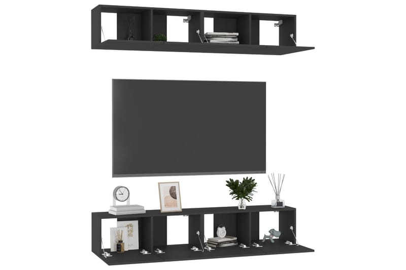 TV-benker 4 stk svart 80x30x30 cm sponplate - Svart - Møbler - Mediamøbel & tv møbel - TV-skap