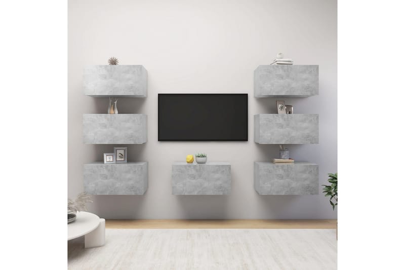 TV-benker 7 stk betonggrå 30,5x30x60 cm sponplate - Grå - Møbler - Mediamøbel & tv møbel - TV-skap