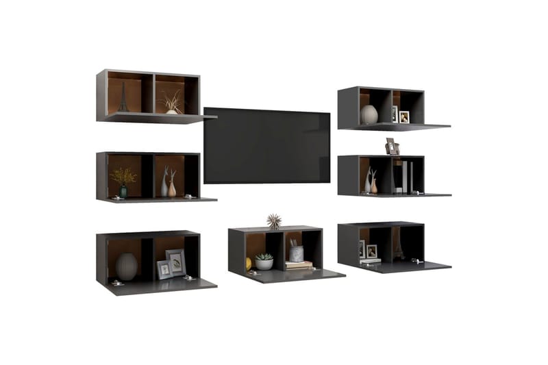 TV-benker 7 stk grå 30,5x30x60 cm sponplate - Grå - Møbler - Mediamøbel & tv møbel - TV-skap