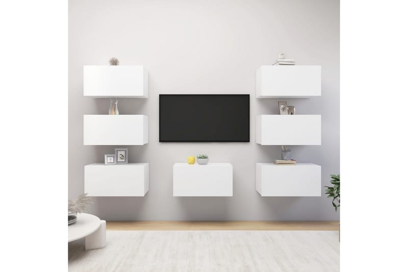 TV-benker 7 stk hvit 30,5x30x60 cm sponplate - Hvit - Møbler - Mediamøbel & tv møbel - TV-skap