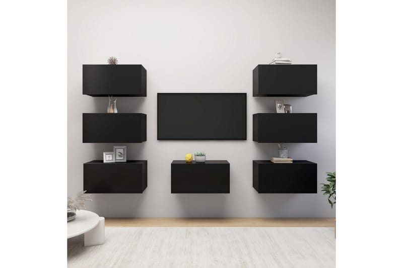TV-benker 7 stk svart 30,5x30x60 cm sponplate - Svart - TV-skap