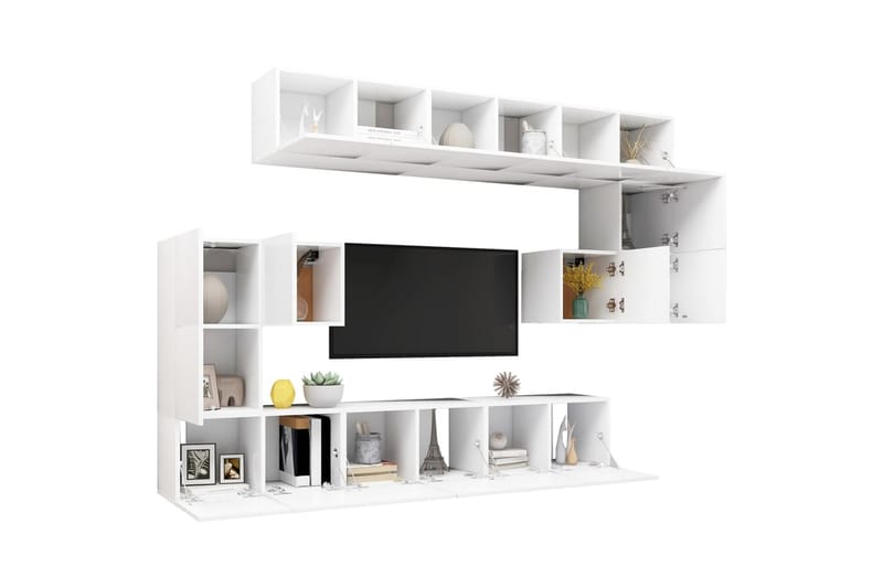 TV-benksett 10 deler hvit sponplate - Hvit - Møbler - Mediamøbel & tv møbel - TV-skap