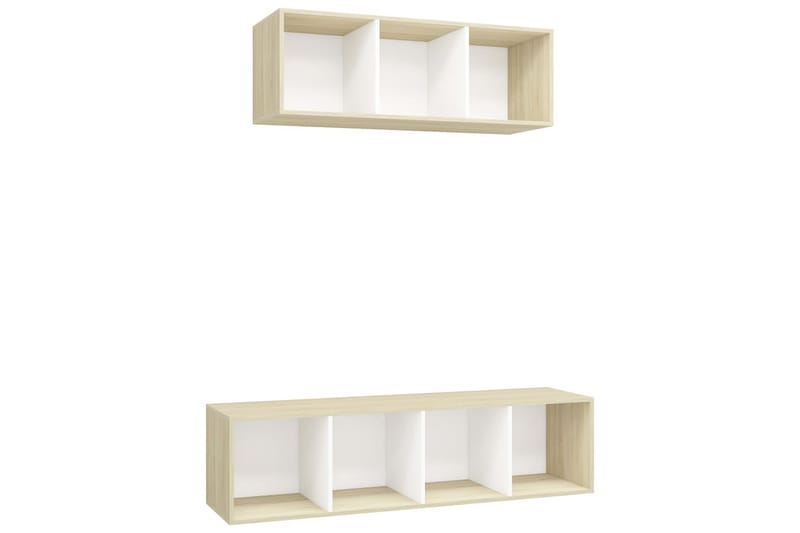 TV-benksett 2 stk hvit og sonoma eik sponplate - Beige - Møbler - Mediamøbel & tv møbel - TV-skap