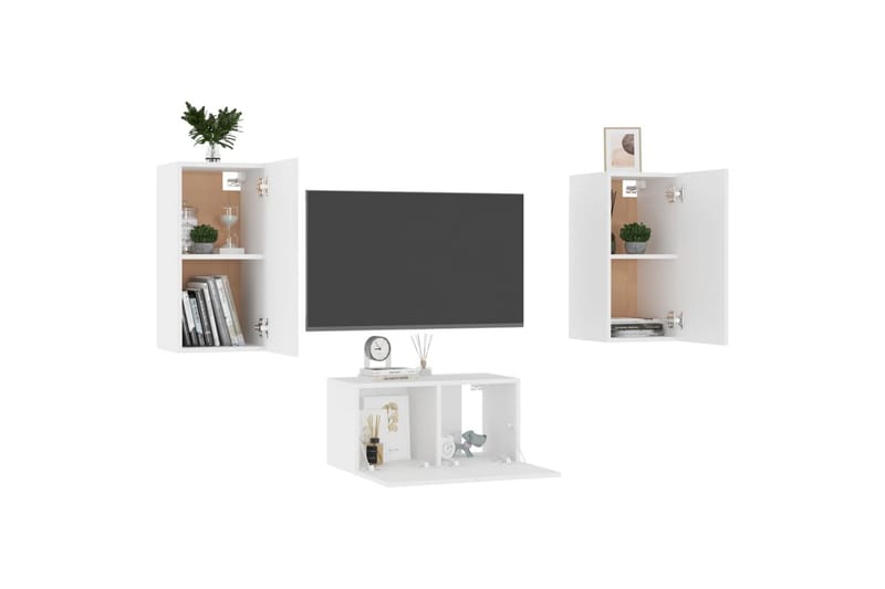 TV-benksett 3 deler hvit sponplate - Hvit - Møbler - Mediamøbel & tv møbel - TV-skap