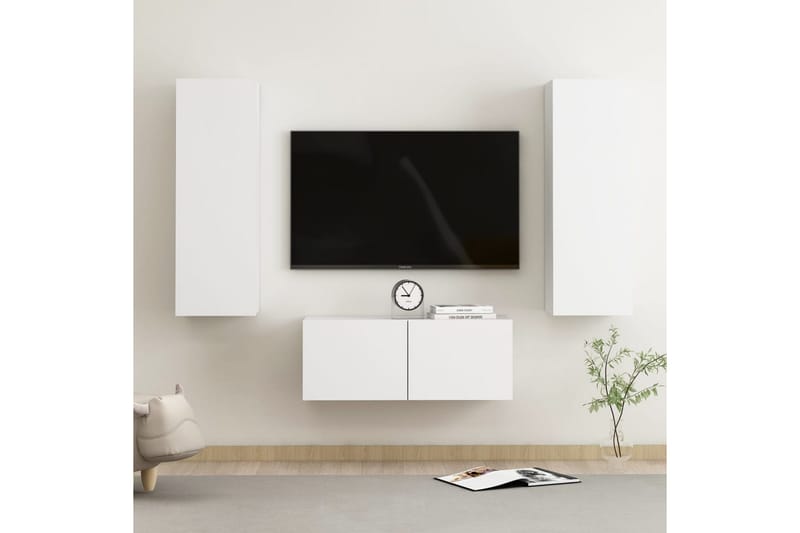 TV-benksett 3 deler hvit sponplate - Hvit - Møbler - Mediamøbel & tv møbel - TV-skap
