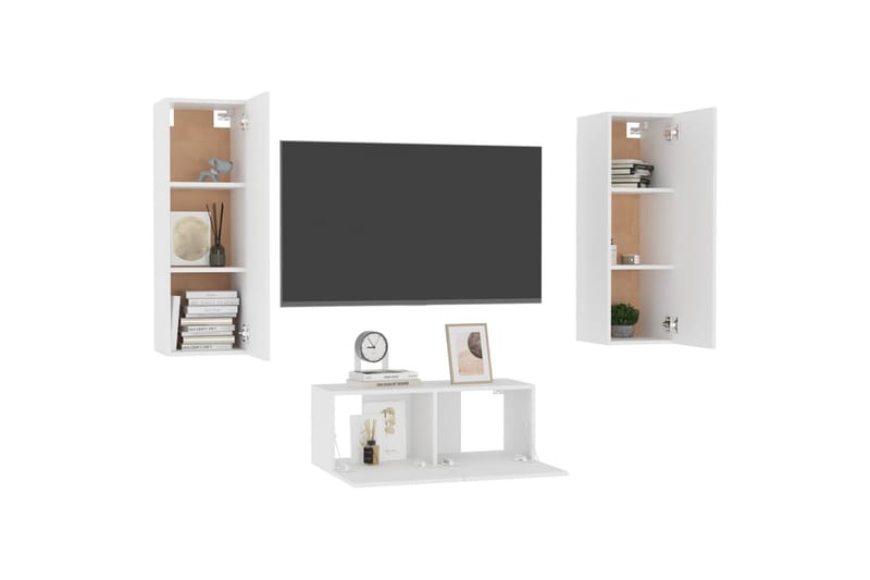 TV-benksett 3 deler hvit sponplate - Hvit - Møbler - Mediamøbel & tv møbel - TV-skap